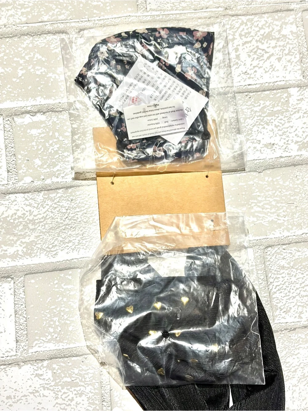 Berry Black Silky & Floral Face Mask Set Matching Black Headband NEW